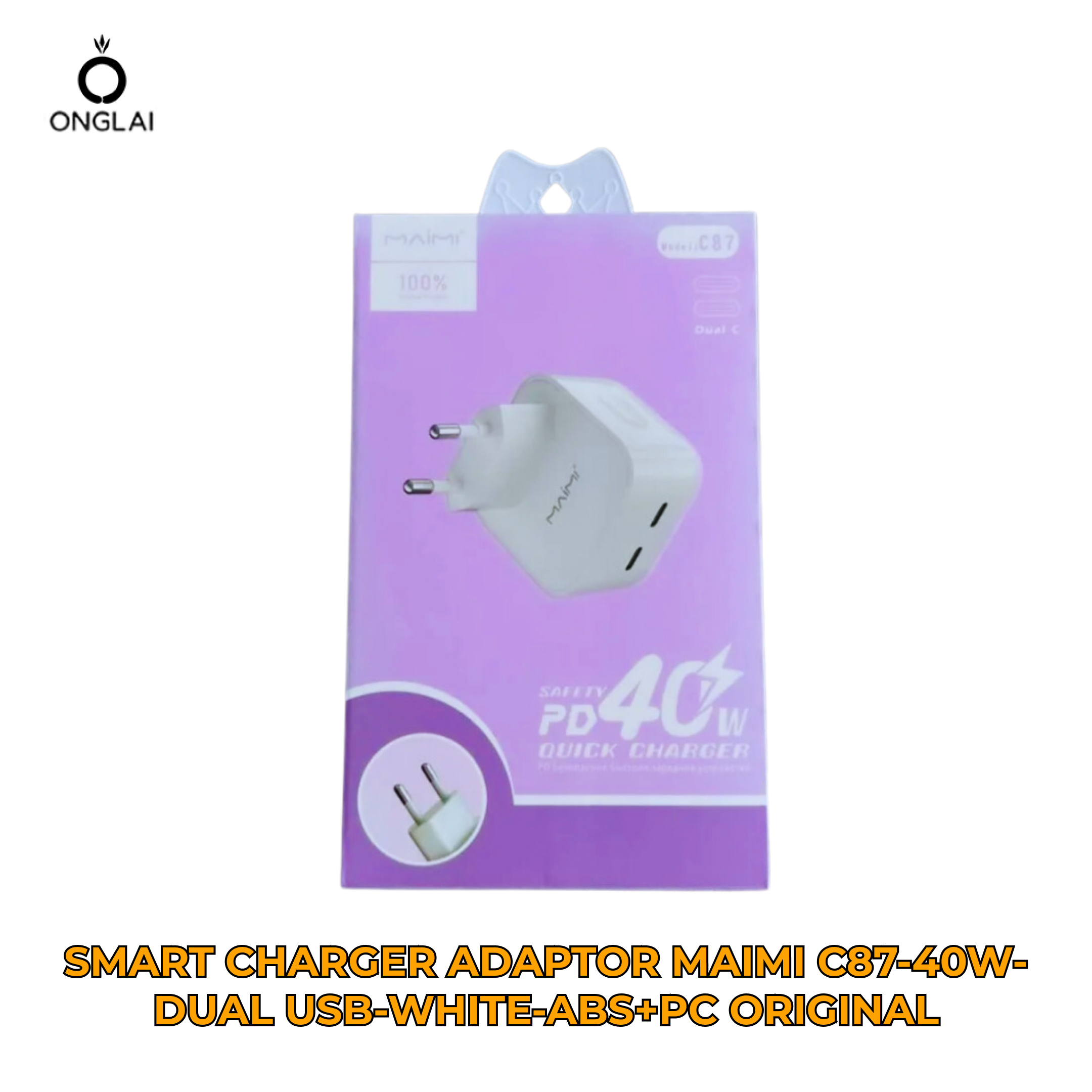 SMART CHARGER ADAPTOR MAIMI C87-40W-DUAL USB-WHITE-ABS+PC ORIGINAL